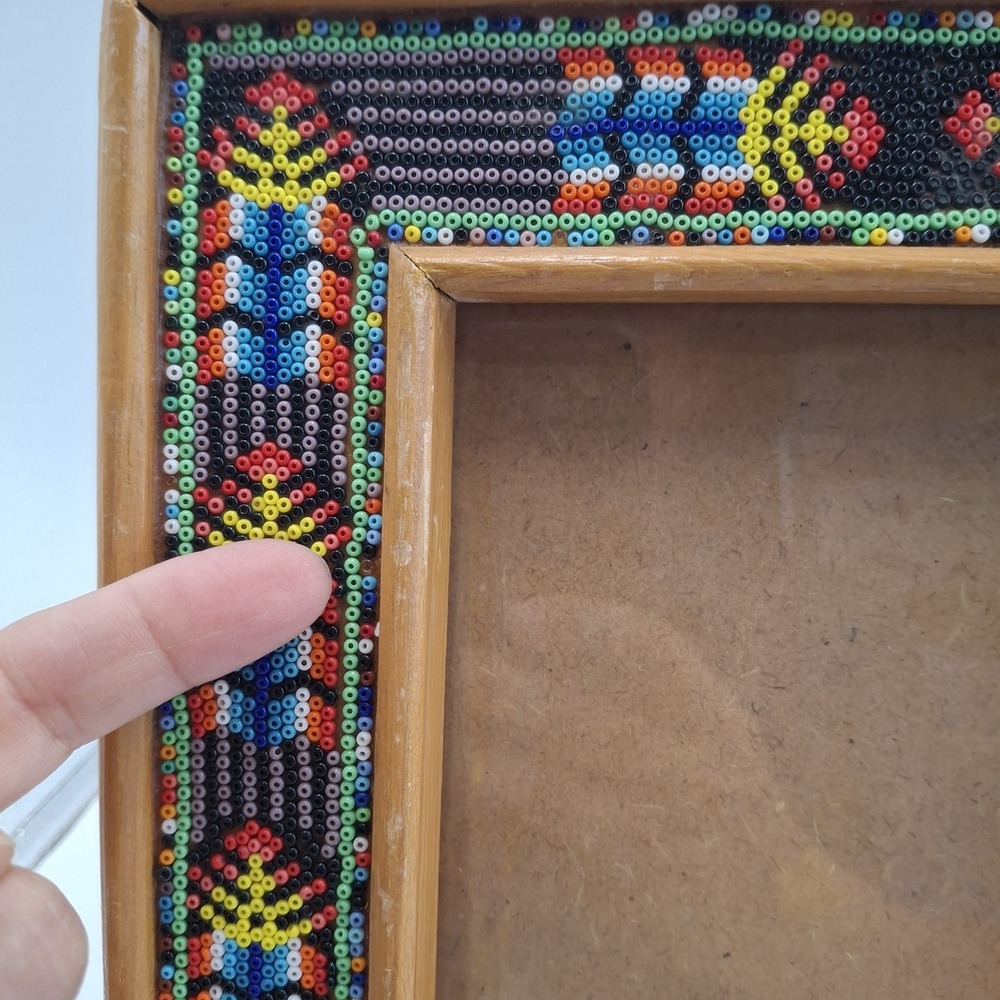 Huichol Beaded Wooden Picture Frame Mexican Folk Art Boho Native Vintage 8x10 - Picture 16 of 16